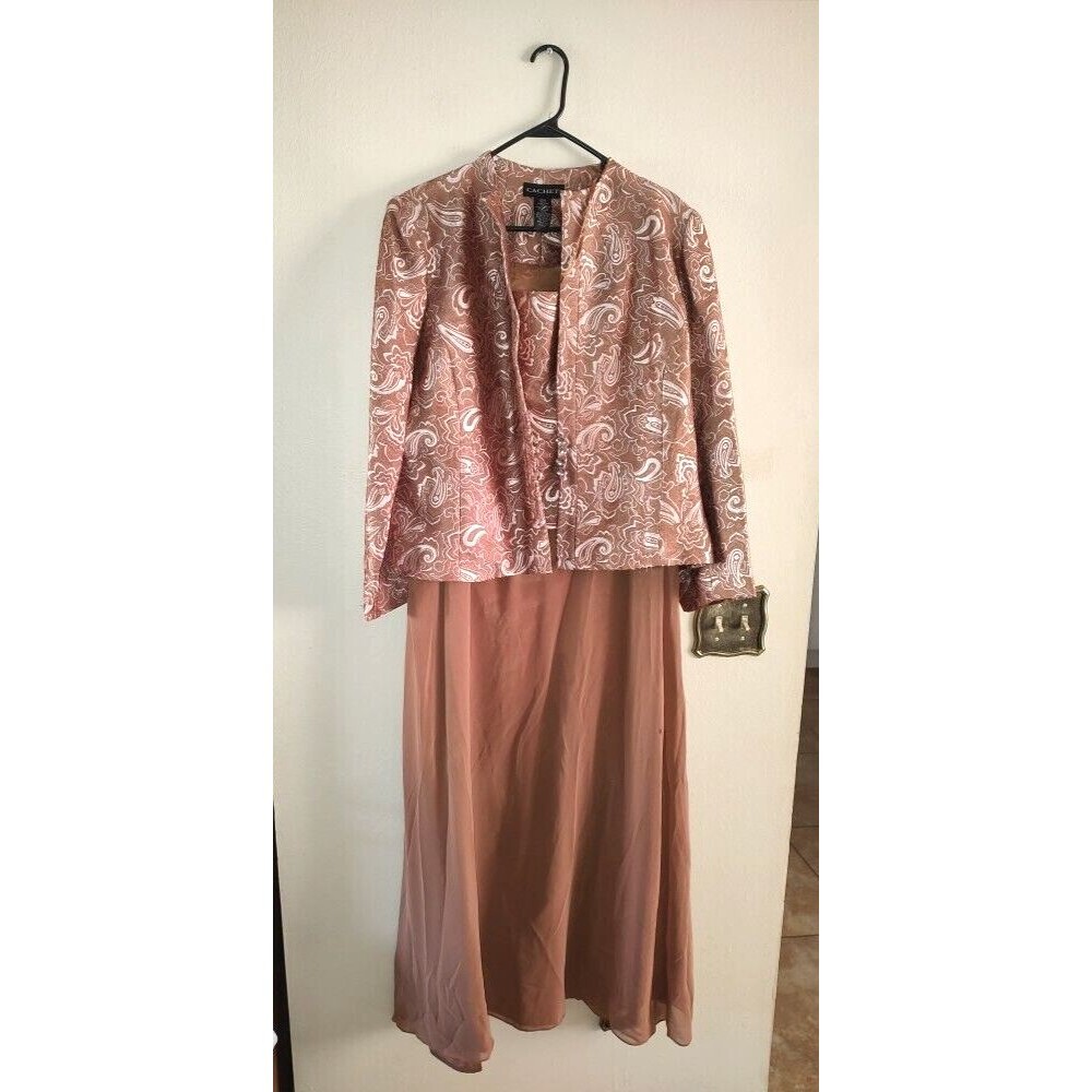 Women Cachet Golden Bronze 2 pc Set Dress Jacket & Long Dress Sz 18 See descrip